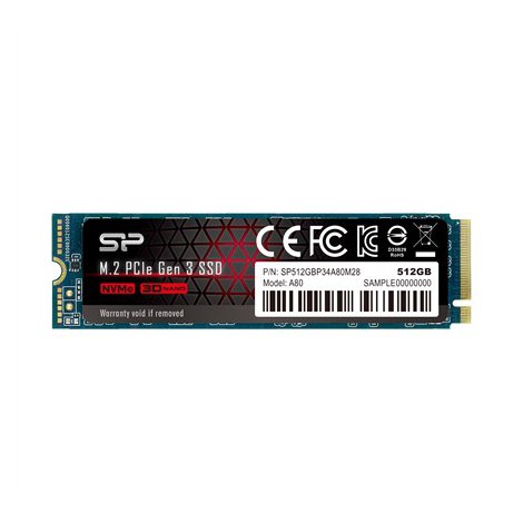 Silicon Power | SSD | P34A80 | 512 GB | SSD interface PCIe Gen3x4 | Read speed 3400 MB/s | Write speed 3000 MB/s